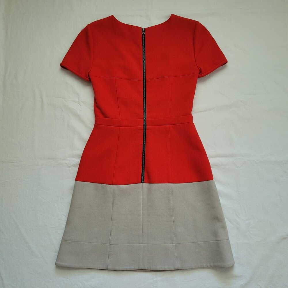 BCBGMAXAZRIA Red Colorblock Hannah Fit and Flare Dress Womens 4 Preppy Office - Picture 9 of 12